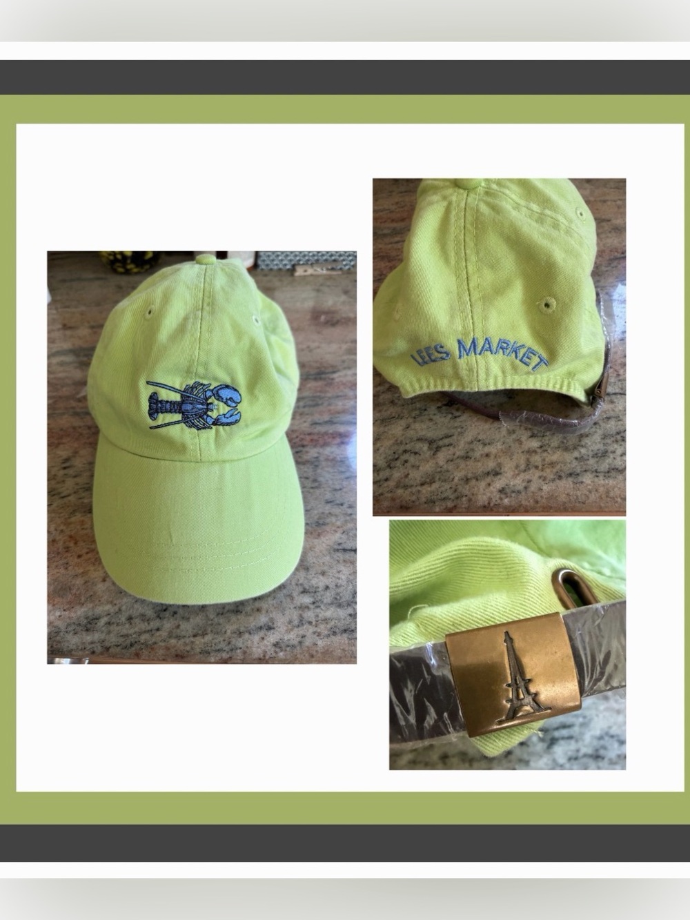 Neon Lime Hat with Embroidered Lobster Leather Strap